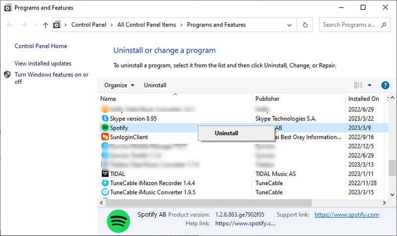 remove spotify app from windows pc