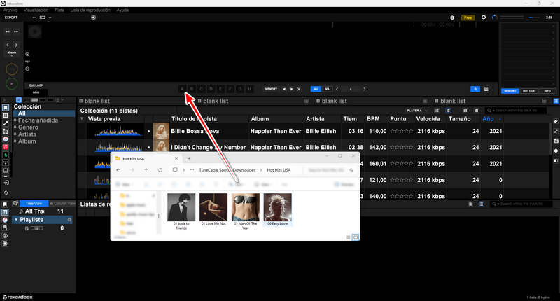 arrastrar y soltar música de spotify en rekordbox dj