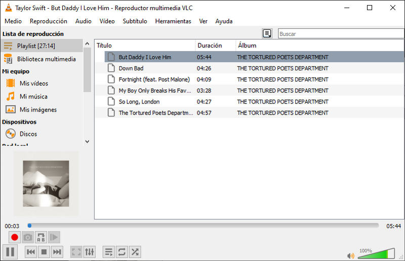 reproducir canciones de taylor swift a través de vlc media player