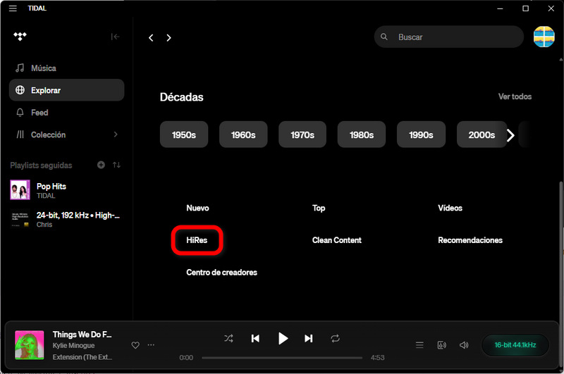 biblioteca de música hires de tidal