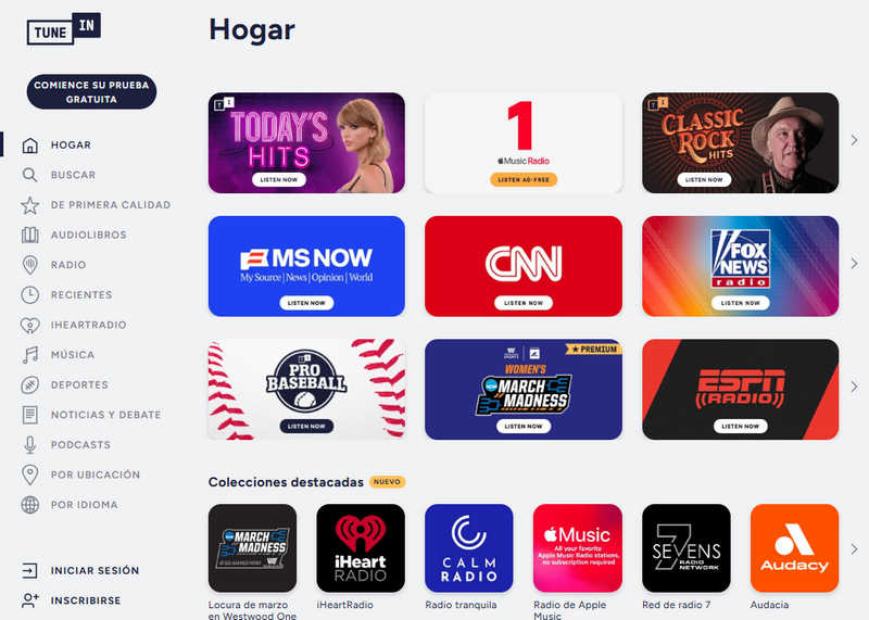 sitios de música gratis sin restricciones TuneIn
