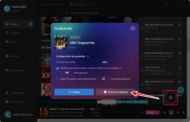 stop recording beatport music