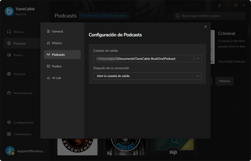 configuraciones de descarga de podcasts
