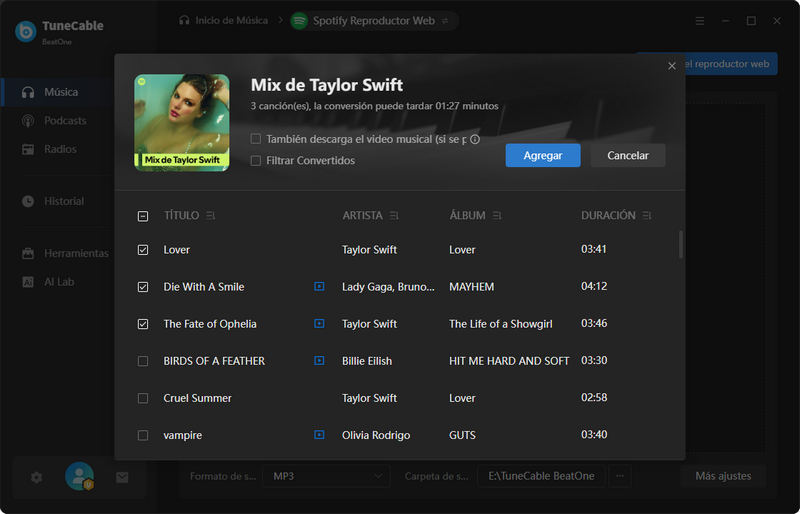 seleccionar canciones