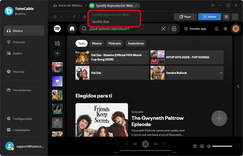 cambiar a webp de spotify o app de spotify
