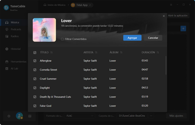 añadir música de tidal