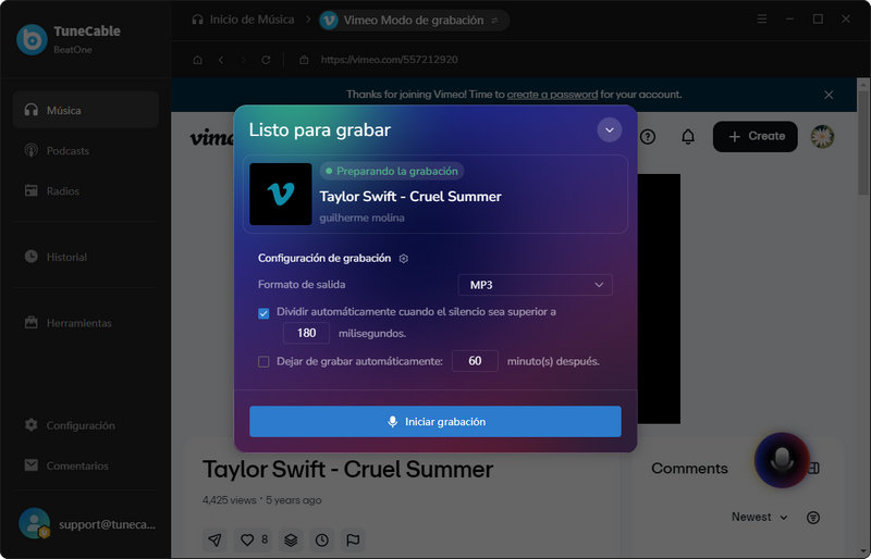 iniciar grabación de música