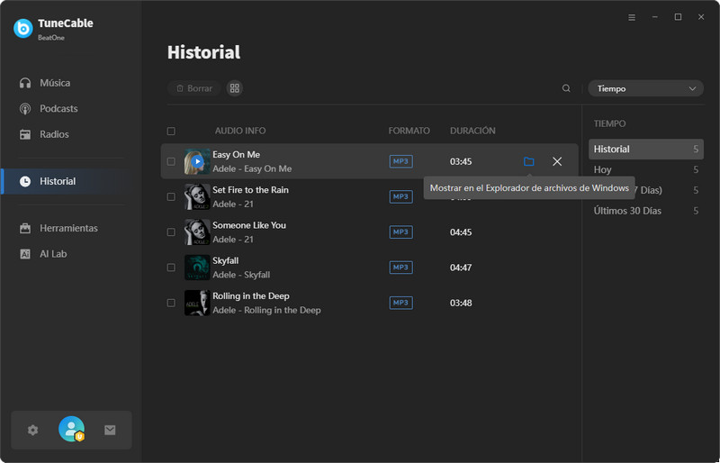 pistas de youtube music convertidas