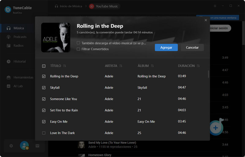 añadir música de youtube para descargar