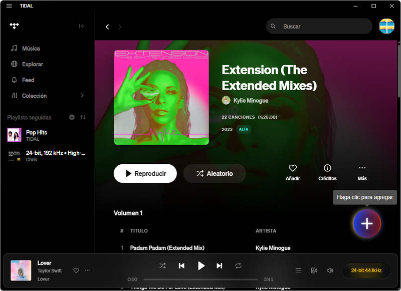 añadir música de Tidal a la lista de tareas