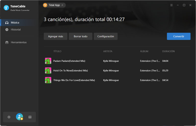 añadir música de Tidal a la lista de tareas