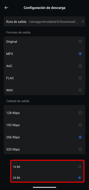 elegir configuración