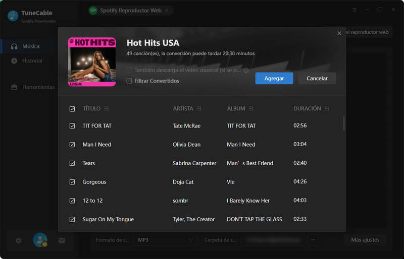 añadir pistas de spotify para descargar