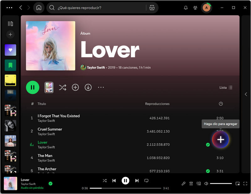 Haz clic para añadir canciones sin pérdida de Spotify