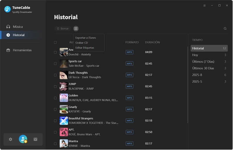 seleccionar canciones de spotify para grabar