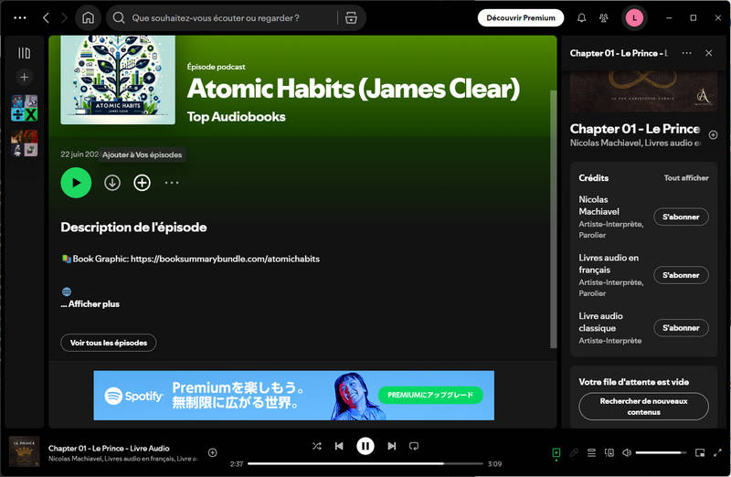 enregistrer le livre audio Spotify dans la bibliothèque