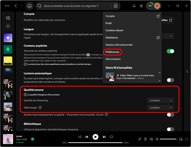 Activer l'audio Spotify Lossless dans l'application Spotify pour ordinateur