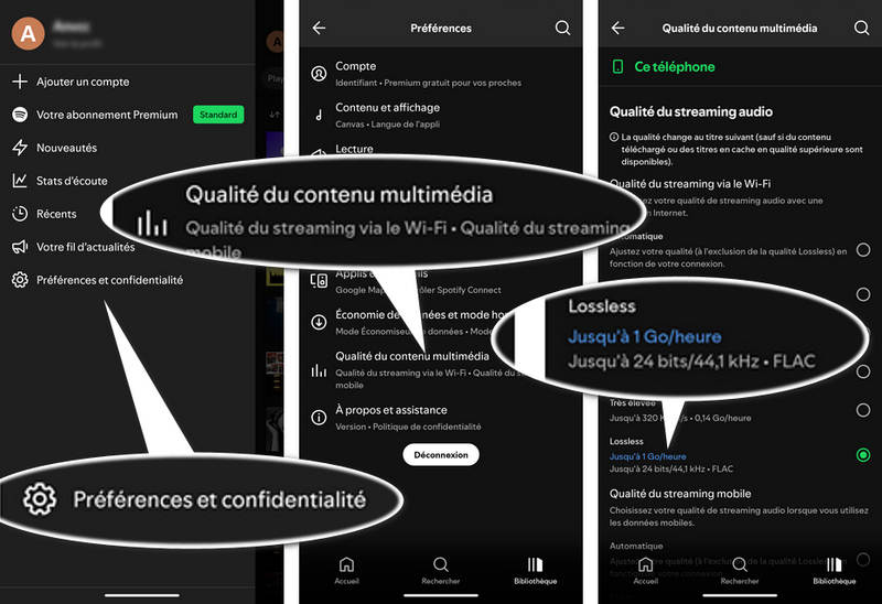 Activer l'audio Spotify Lossless dans l'application mobile Spotify