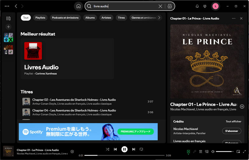 rechercher des livres audio Spotify