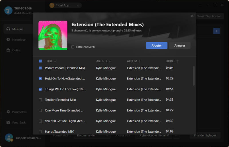 Ajouter des chansons Tidal