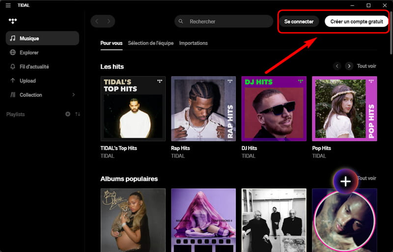connectez-vous à l'application Tidal