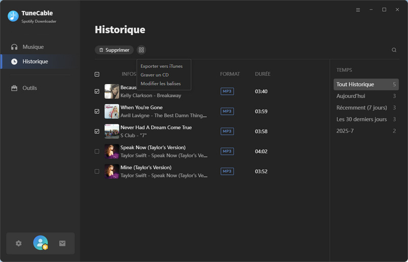 sélectionnez les chansons spotify à graver