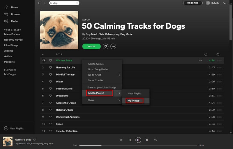 add music to pet playlist on Spotify