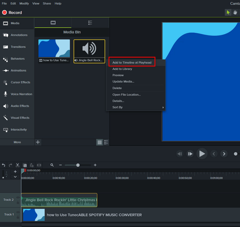 import Christmas music to camtasia video project