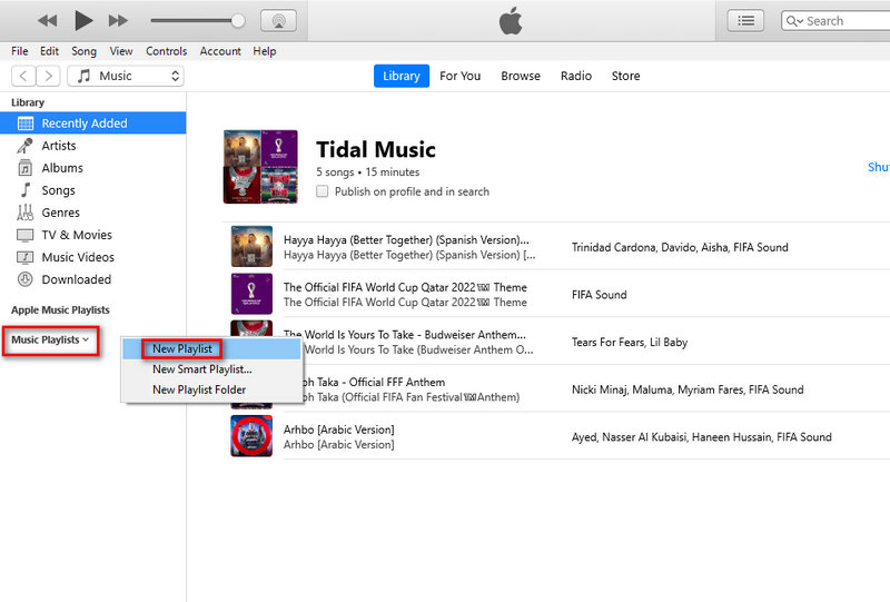 create new playlist on itunes