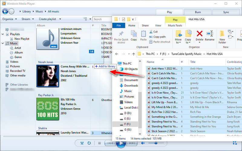 drag drop spotify songs to windows media player