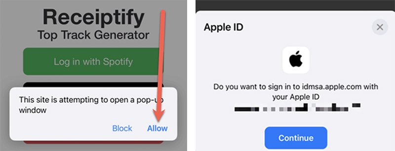allow Receiptify Apple Music on iphone