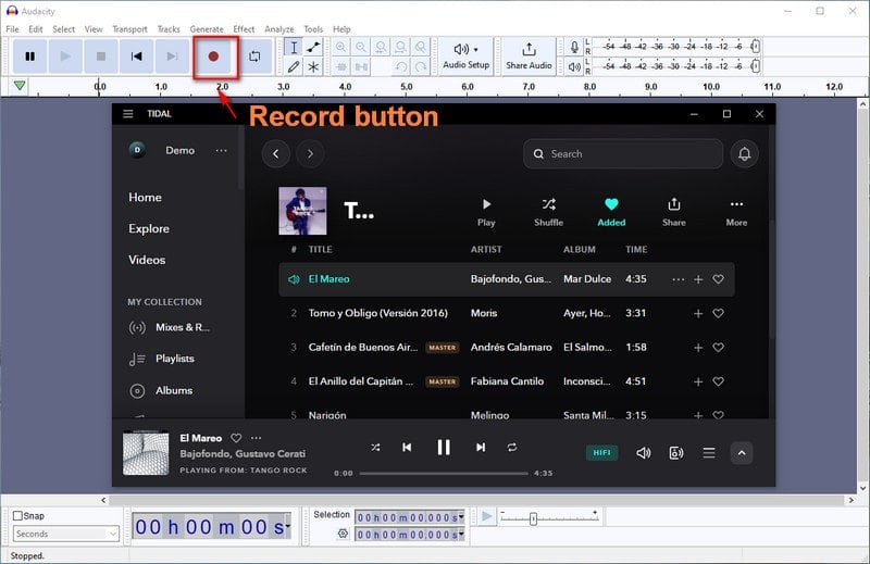 record Tidal music via Audacity