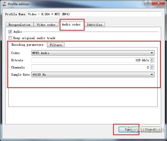 set audio codec on vlc media player