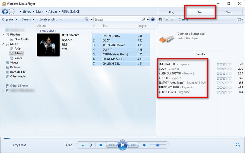 burn tidal music to cd via windows media player