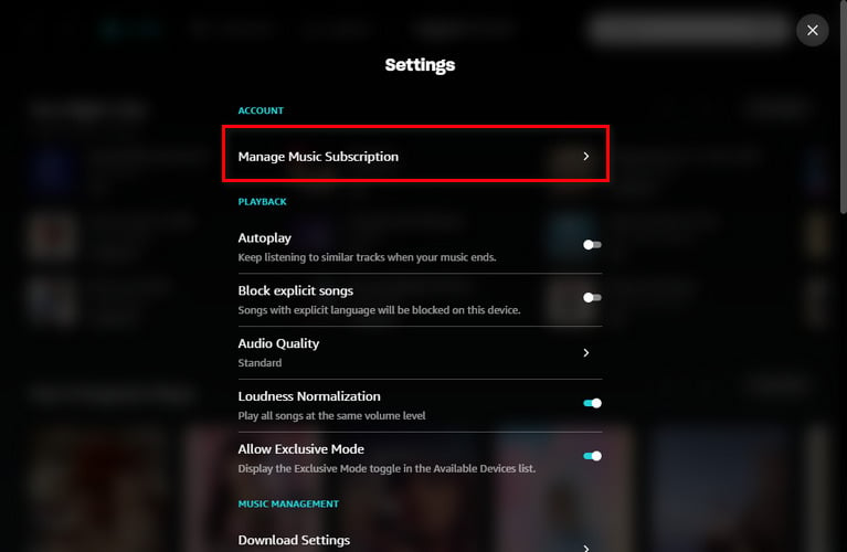 cancel amazon music on desktop app