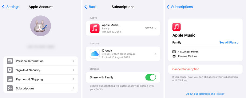 cancel apple music on iphone