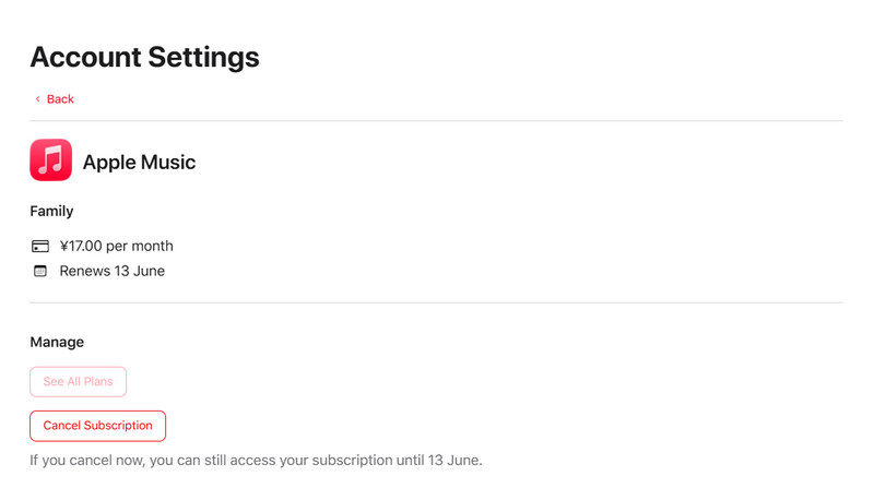 cancel apple music on web