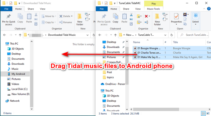 copy Tidal music to android phone folder