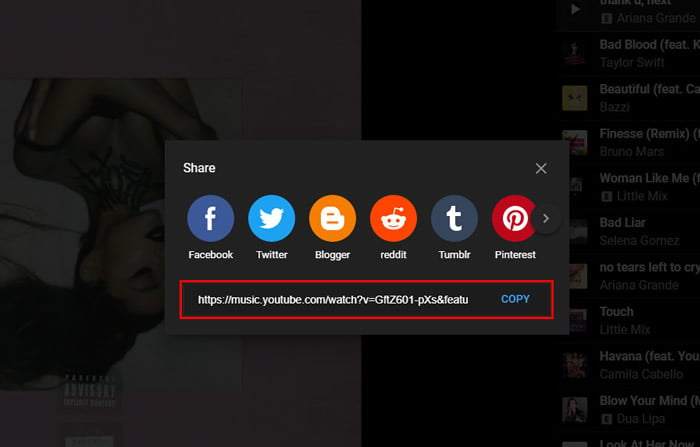 copy youtube music link