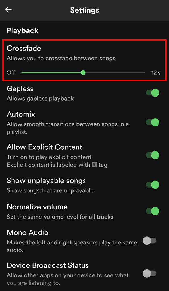 crossfade spotify on mobile
