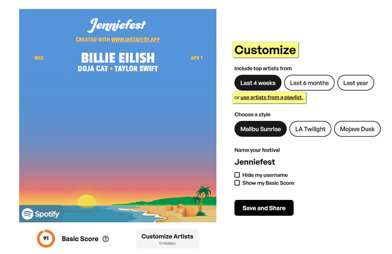 customize instafest spotify