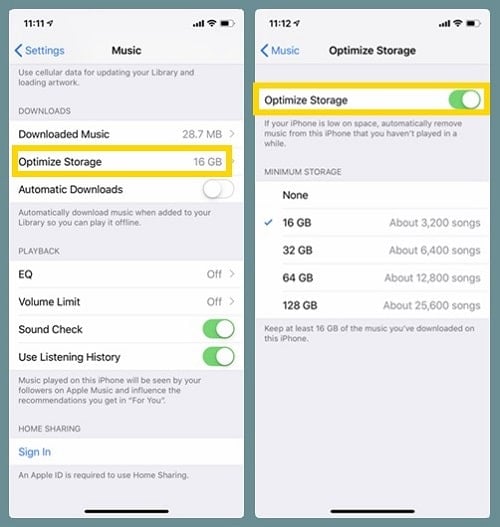 turn off optimized storage on iphone