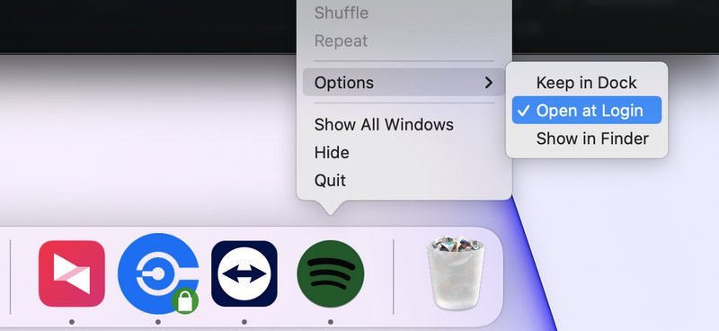 disable spotify autostart via mac dock