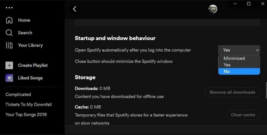 disable spotify autostart via spotify settings