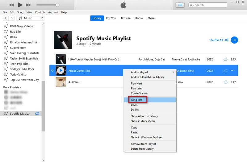 change spotify music tag via itunes