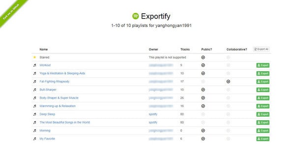 export spotify playlists to excel csv