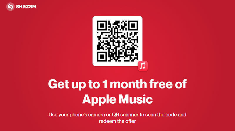 get free apple music from shazam