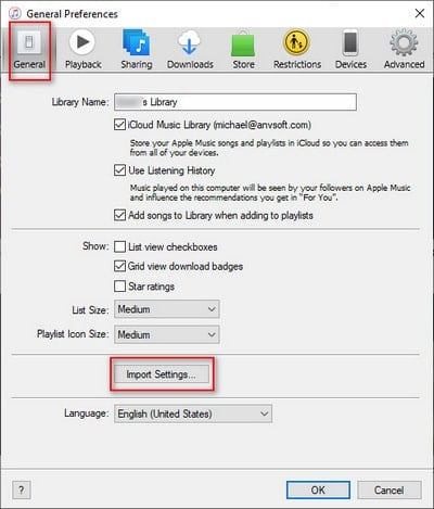 change import setting on itunes