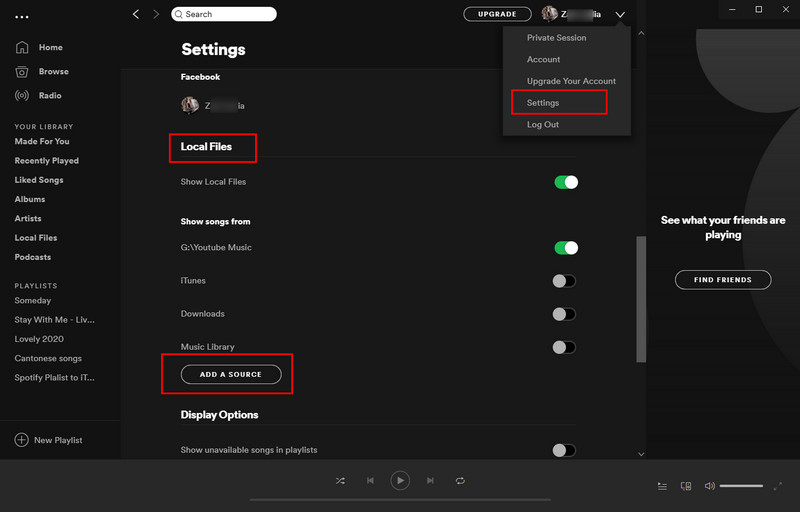 switch local file settings on spotify platform