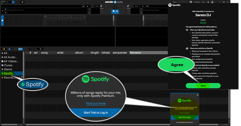 login spotify music on serato dj